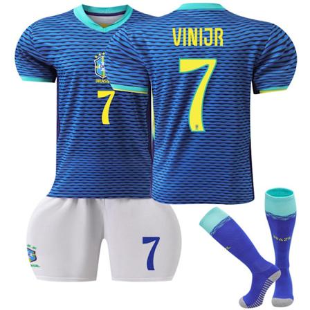 24-25 Brasilien udebanetrøje til børn - Fodboldtrøje nr. 7 Vinicius VINI JR-Xin 22