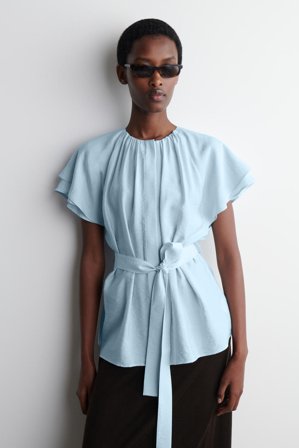 COS Women's Layered Belted Blouse in Light Blue