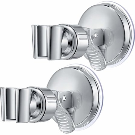 Justerbar brusehovedholder sugekop håndholdt holder, plast ABS med krompoleret til marmor glas metal keramik (2, sølvnøgle)