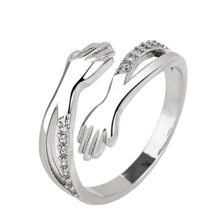 Ring med krammende hænder og zirkon sten Sølv Sølv