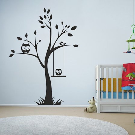 Ugglor och gunga vinyl vägg klistermärke