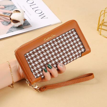 Kvinner lommebok myntveske Håndveske Dame lang koreansk stil brodert glidelås dusk Stor kapasitet Coffee