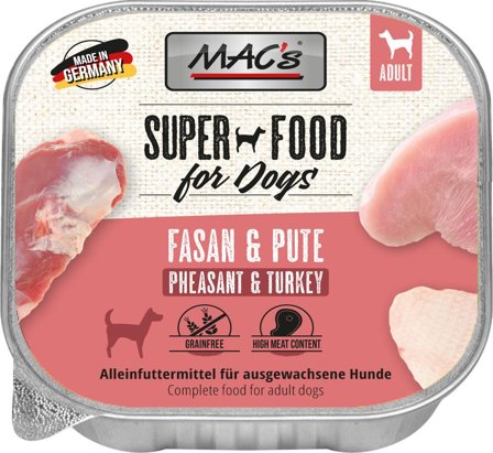 Mac's Super Food for Dogs Fasan og Kalkun 10x150g - Våtfôr