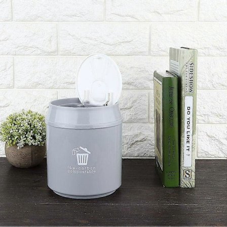 Mini søppelbøtte med lokk, kjøkkenkontor søppelbøtte baderom (Grå)