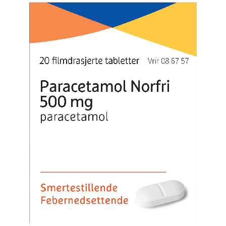Paracetamol Norfri 500 mg filmdrasjerte tabletter 20 stk