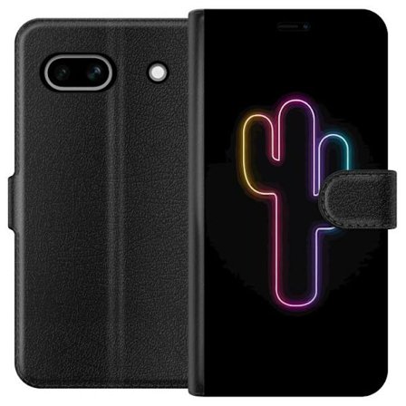 Kompatibelt Plånboksfodral till Google Google Pixel 7a Neonillustration av kaktus i rosa och blått ljus mot mörk bakgrund