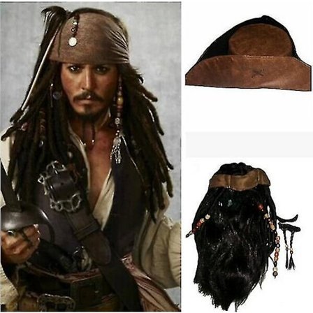 Halloweenkostym för män Pirat Kapten Jack Sparrow Peruk Hatt - Perfet