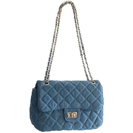 Y2k Taske til Kvinder, Lille Skuldertaske, Quiltet Crossbody, Denim Pung, Tote Taske med Kæde Skulderrem
