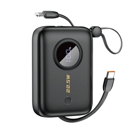 Powerbank 10000 mAh med USB-C- og Lightning-kabel