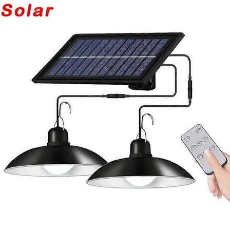 Dubbla Huvuden Solcellslampa Utomhus Inomhus Vattentät 60 LED Solcellslampa Med Dragströmbrytare Belysning För Trädgårdsbelysning 2Head-White