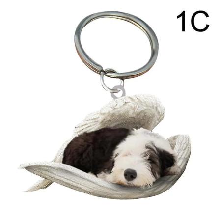 Hengende Ornament Nøkkelring Søt Sovende Engel Dog Wing Anheng Hundegave Ca Old English Shepherd