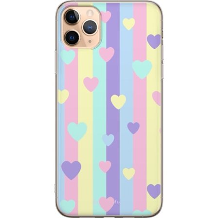 Yhteensopiva Puhelinkuori Apple iPhone 11 Pro Max Pastelliraitoja pinkissä, keltaisessa, violetissa ja sinisessä, joissa on hajallaan pehmeitä kawa