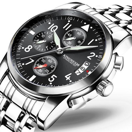 Herrklocka med stållänk, enkel kalender, självlysande, vattentät