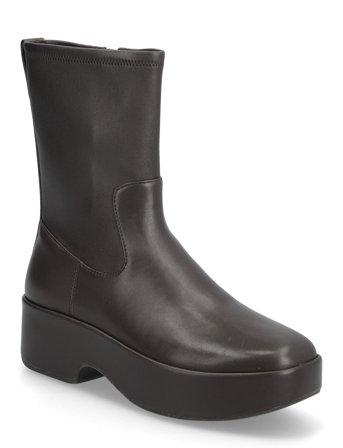 F-Luma Stretch Leather Demi-Wedge Mid-Calf Boots Brown FitFlop