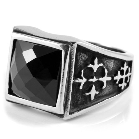 Sentio | Stainless Steel Black Zirconia Signet Ring for Men - Rings with stones