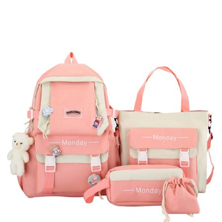 4 kpl Opiskelijareppu Koululaukku SETTI PINKKI pink
