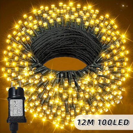 32/22/12m 8-Mode Udendørs Lyskæde med 12 Modes, Plug-in Indendørs/Udendørs Sort Ledning Lys til Soveværelse, Terrasse, Bryllup, Ferie [DB]