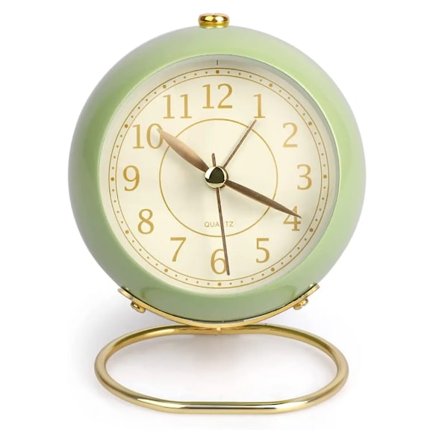 Retro Analog Väckarklocka - Tyst Tickande Klocka med Ljus, Batteridriven, Grön
