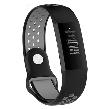 Fitbit Charge 3 ontto kaksisävyinen silikooni muovinen kellon vaihto ranneke - Musta/ Harmaa, Koko L