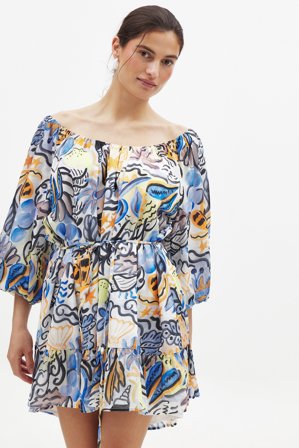 Karolina Kling x NA-KD Minikleid mit Schnürung an der Taille - Print Kleid - Mehrfarbig - EU 36