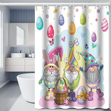 Pääsiäissuihkuverho, Söpö Tonttu Hauska Kani Muna Suihkuverho, Värikkäät Hyvää Pääsiäismunat, Kevään Vedenpitävä Suihkuverho, 72" X 72"