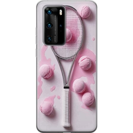 Kompatibel Mobilcover til Huawei Huawei P40 Pro Rosa glaskugler og tennisketsjer i et kreativt stillbillede med legende popfølelse og moderne design,