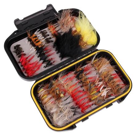 40/72/100/120 stk Fluefiske tørrfluer sortimentsett med vanntett flueboks 100 Pcs
