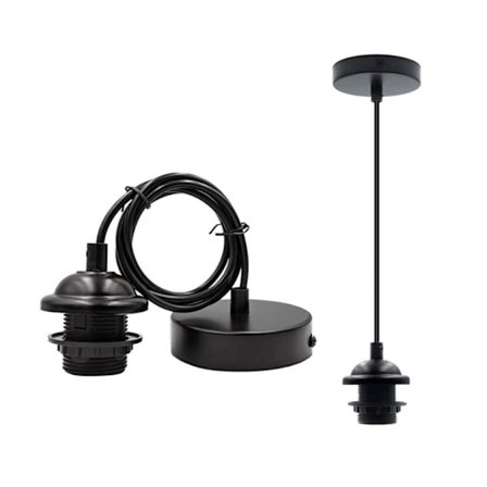 E27 Hengende Lampeholder Taklampe Base SVART