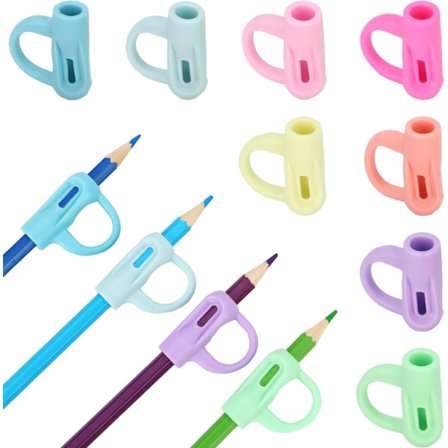 Ergonomiske Blyantgrep 8 stk med Ring for Langfinger 8 Farger Blyantholdere for Barn Håndskrift Hul Blyantgrep for Voksne Skrivehjelp Siliko