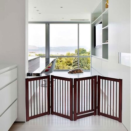 COSTWAY Koira Turvaeste Taitettava 203 x 76cm Mäntypuusta 4 Osaa Kääntyvällä Ovella Esteeläimille