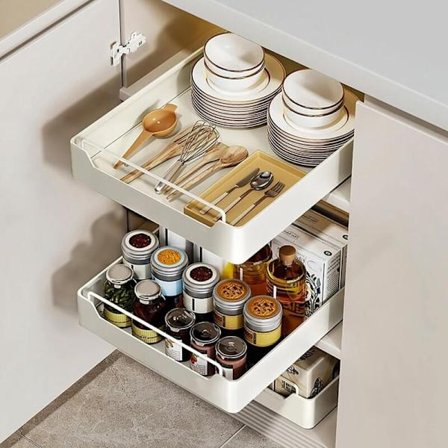 Udtrækkelig køkkenskuffeorganisator, udvidelig skuffe til skab, ingen boring nødvendig, M 43x25x7cm