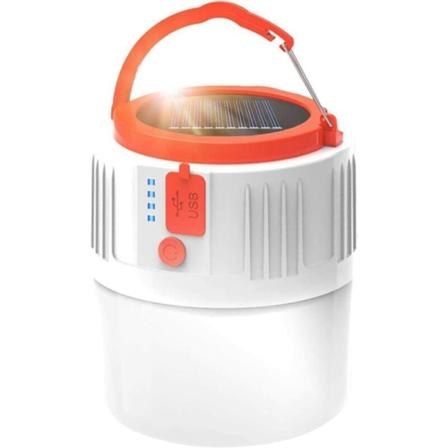 USB-oppladbar lanterne - Bærbar solcelledrevet LED-campinglanterne Sikkerhetslommelykt Vanntett søkelys for fotturer, fiske, strømbrudd (hvit)
