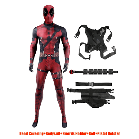 MARVEL Barn Deadpool Cosplay Kostym Vuxna Bodysuit Jumpsuit med Tillbehör Huvudbonad Festkläder Klä Ut Kläder 150(Fit 140-150cm) 5pcs-NEW Design