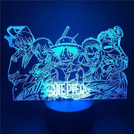 One Piece Luffy 3D Illusionslampa med Smart Touch, RGB-effekt, USB-driven, Kreativ 3D Japansk Animelampa