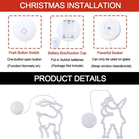 Julevindusdekorasjonslys, sugekopp vindushengende lyslenke juledekorasjon festdekor julepynt lysgaver til jul