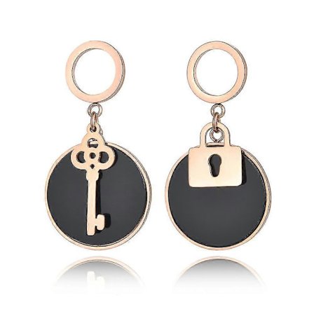 Bohemia Svarta Akryl Nyckel & Lås Örhängen med Stift för Kvinnor Titan Rostfritt Stål Skiva Asymmetriska Smycken Bijouterier