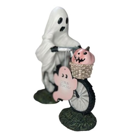 Halloween Spöke och Rosa Pumpa Dekoration Söt Spöke Cyklar Staty Spöklik Harts Bordsfigur Handgjord Kul Spöke Prydnad -CHN