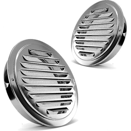 [2-pakning] Luftventiler i rustfritt stål, 7-tommers rund ventil med lameller, hette for flat kanalventilasjon, luftventil veggluftuttak med 