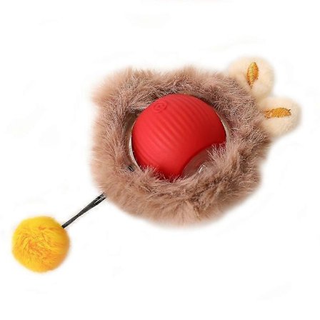 USB Genopladelig Elektrisk Smart Kattebold - Plysset Rullende Buddy i Rød til Kæledyrsunderholdning