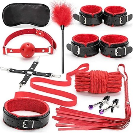 Bondage Kit til Voksne, Bondage Tilbehør, BDSM Kit, Sengestrammere, 10 Dele/Sæt, Håndjern til Voksne, Knebel1
