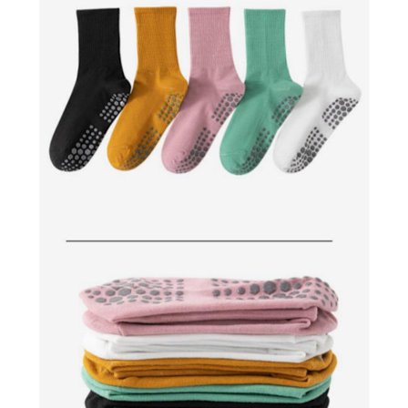 Yogasokker for kvinner - Antiskli, vaskbare, pustende, mellomkalv sportsokker egnet for yoga, pilates og barre, 5 par, én størrelse passer alle