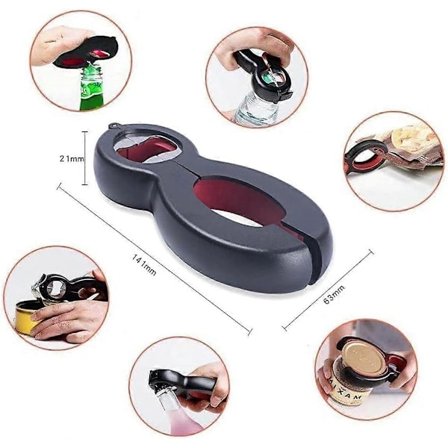 6 i 1 Multifunktionsåbner, Flaskeåbner, Øldåseåbner, Rustfri Dåsegriber Åbner, Drej Af Låg Køkkenredskaber til Børn, Seniorer, Ældre