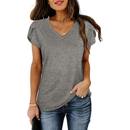 Dam Lös Casual T-shirt Dam Kortärmad V-ringad Toppar Blou