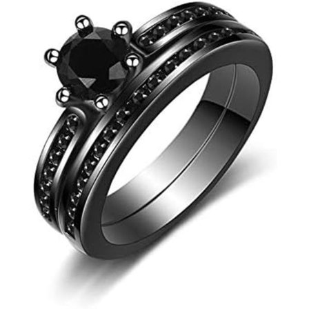 Svart Kubisk Zirkonia Solitär Kanalinfattad Vigselring Evighetsring Förlovningsring 2ST Kvinnors Bröllopsringsset