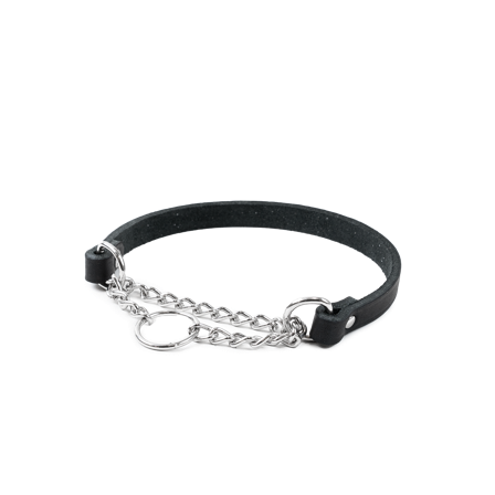 Selected by ZOO - Halskjede i skinn Hera halvjern Svart 12 mm x 28-35 cm - Hund - Halsbånd - ZOO.no