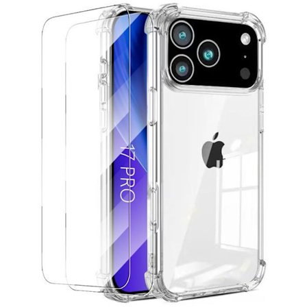 Beskyttelsescover - BOOLING - til iPhone 17 Pro - Stødabsorberende Silikone - Gennemsigtig - 2 Tempered Glass