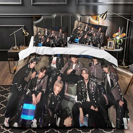 Stray Kids Dynebetræk Børn Voksen Sengetøj Sæt Stray Kids Dynebetræk, Blød Lynlåslukning med Pudebetræk Kingx 135*200 CM