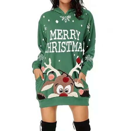 Julekjole for kvinner med trykt genser grønn-FF- green XL