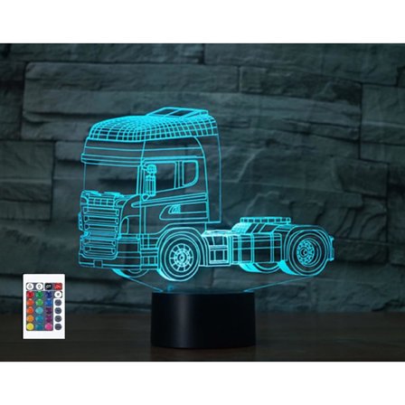 WJ 3D Trailer Truck Fjärrkontroll 16 Färg Nattljus Illusion Akryl LED Bordsängslampa Barn Sovrum Skrivbordsdekor Födelsedagspresenter Leksak