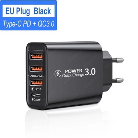 Total 60W USB C Laddare Snabbladdning 4 Portar Typ C Telefonladdare Adapter För iPhone 15 Xiaomi Samsung EU/US Kontakt Väggladdare
